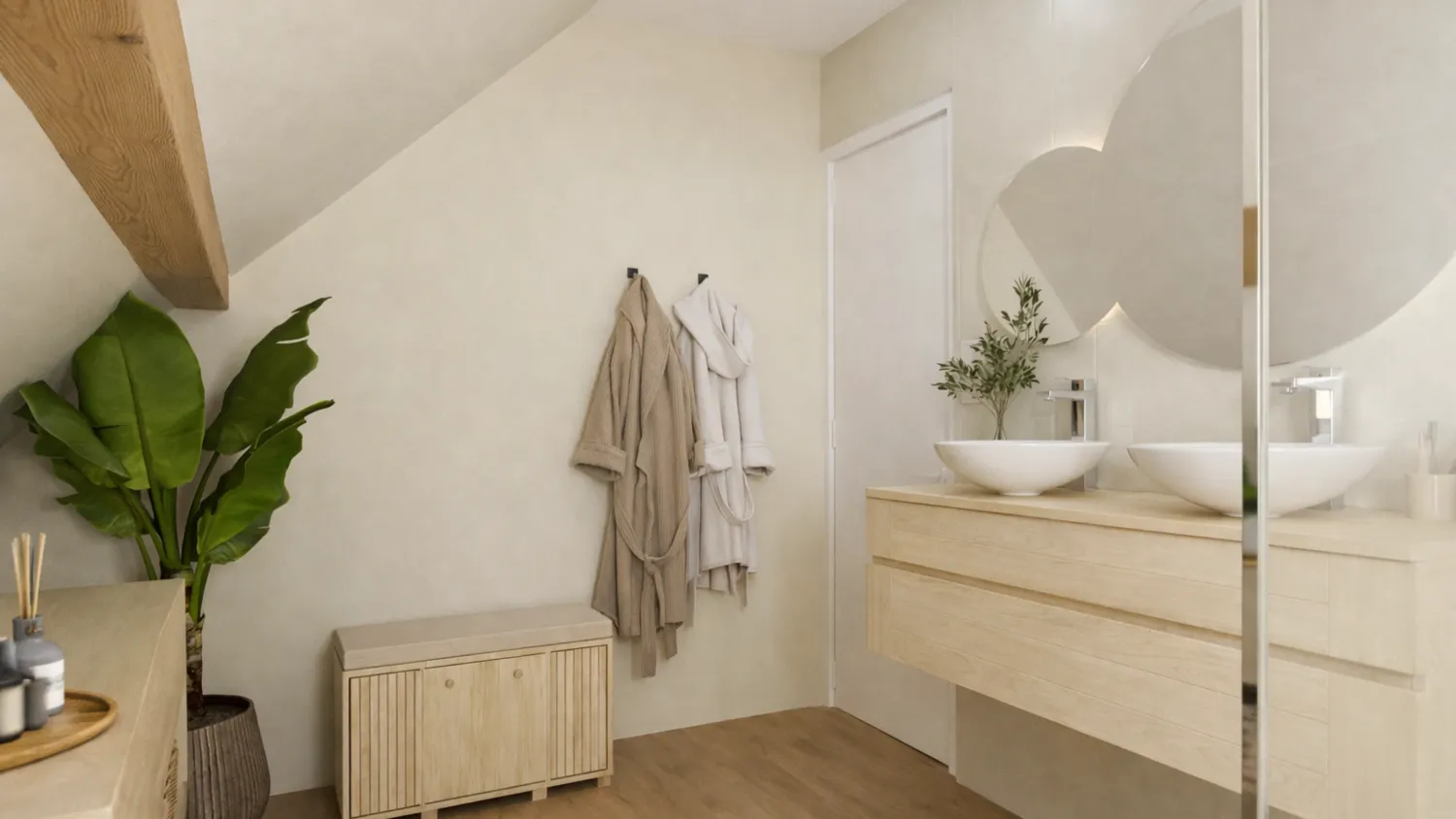 avant apres salle de bain moderne epuree et lumineuse Projet client - Transformation d'une salle de bain