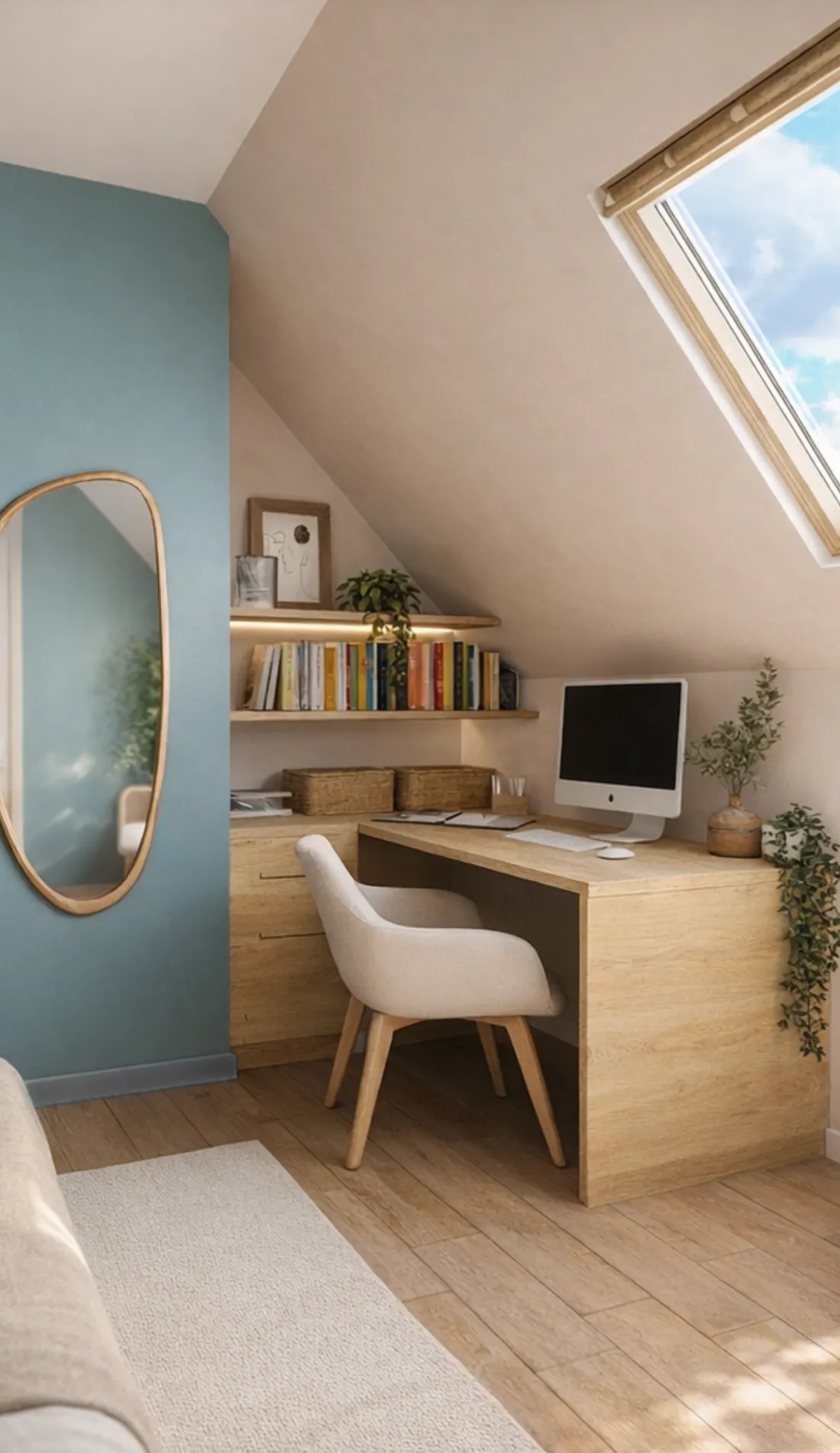 chambre avec bureau projet 3d 1 Projet client - Une chambre bleue naturelle et apaisante