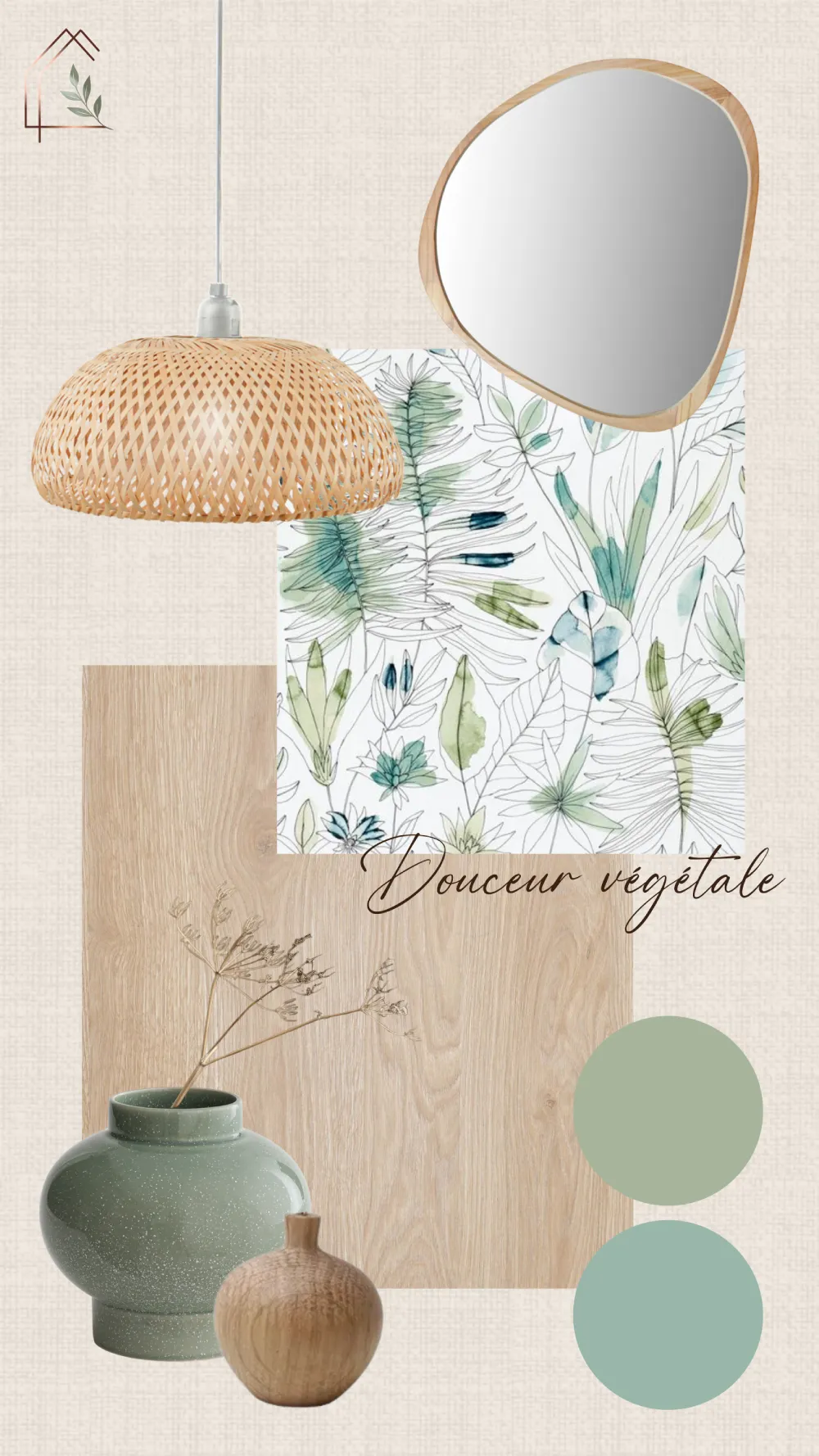 moodboard inspiration naturel et vegetal projet renovation toilettes Projet client - CONSEIL DECO Toilettes ambiance naturelle et végétale