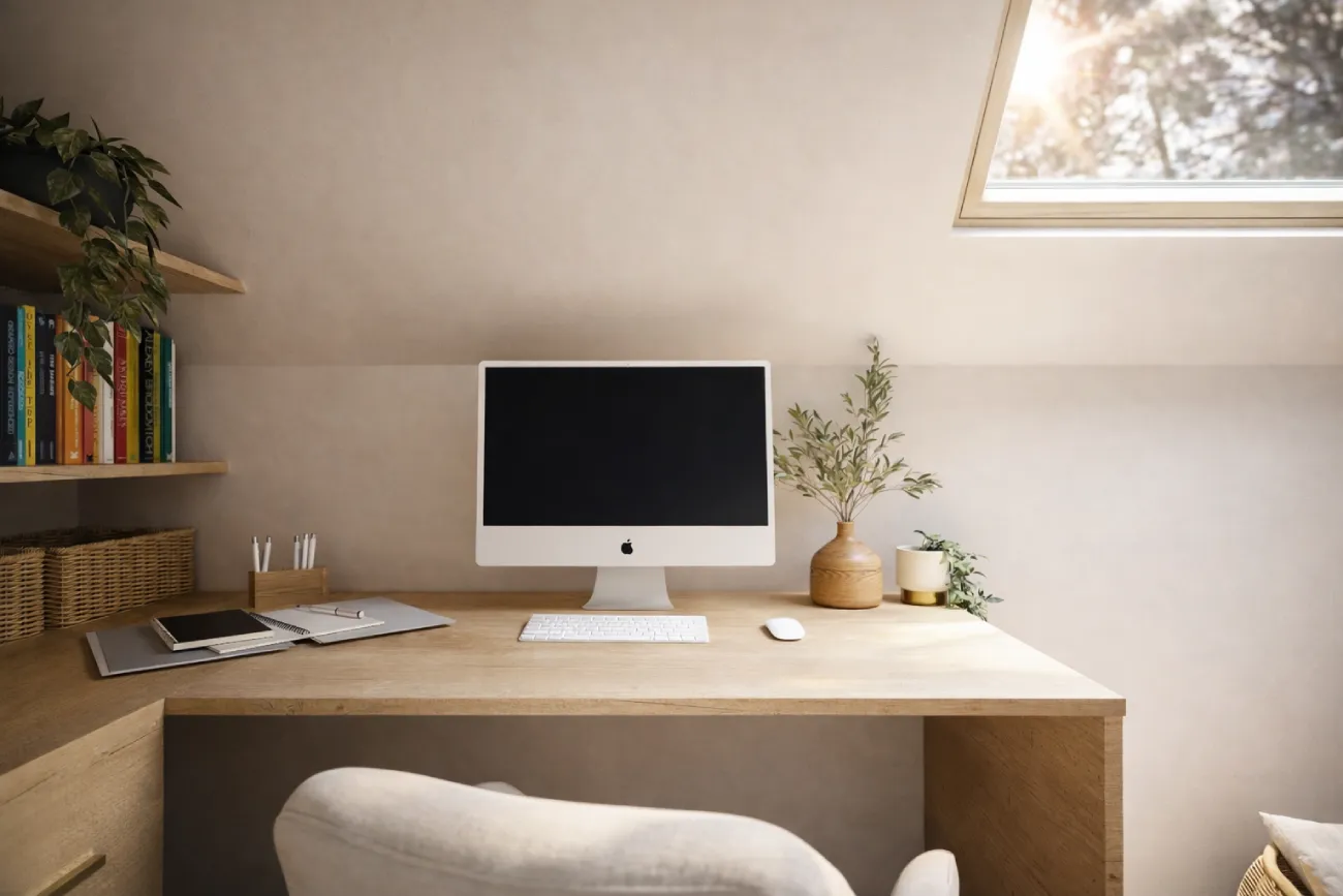 projet 3d bureau sur mesure jour Projet client - Une chambre bleue naturelle et apaisante