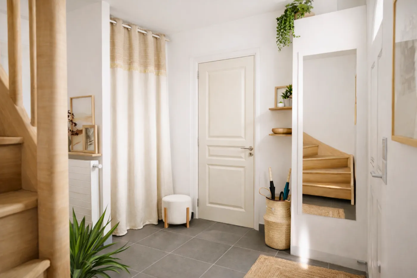 projet 3d entree decoration chaleureuse avec rangements Projet client - Une entrée accueillante et chaleureuse