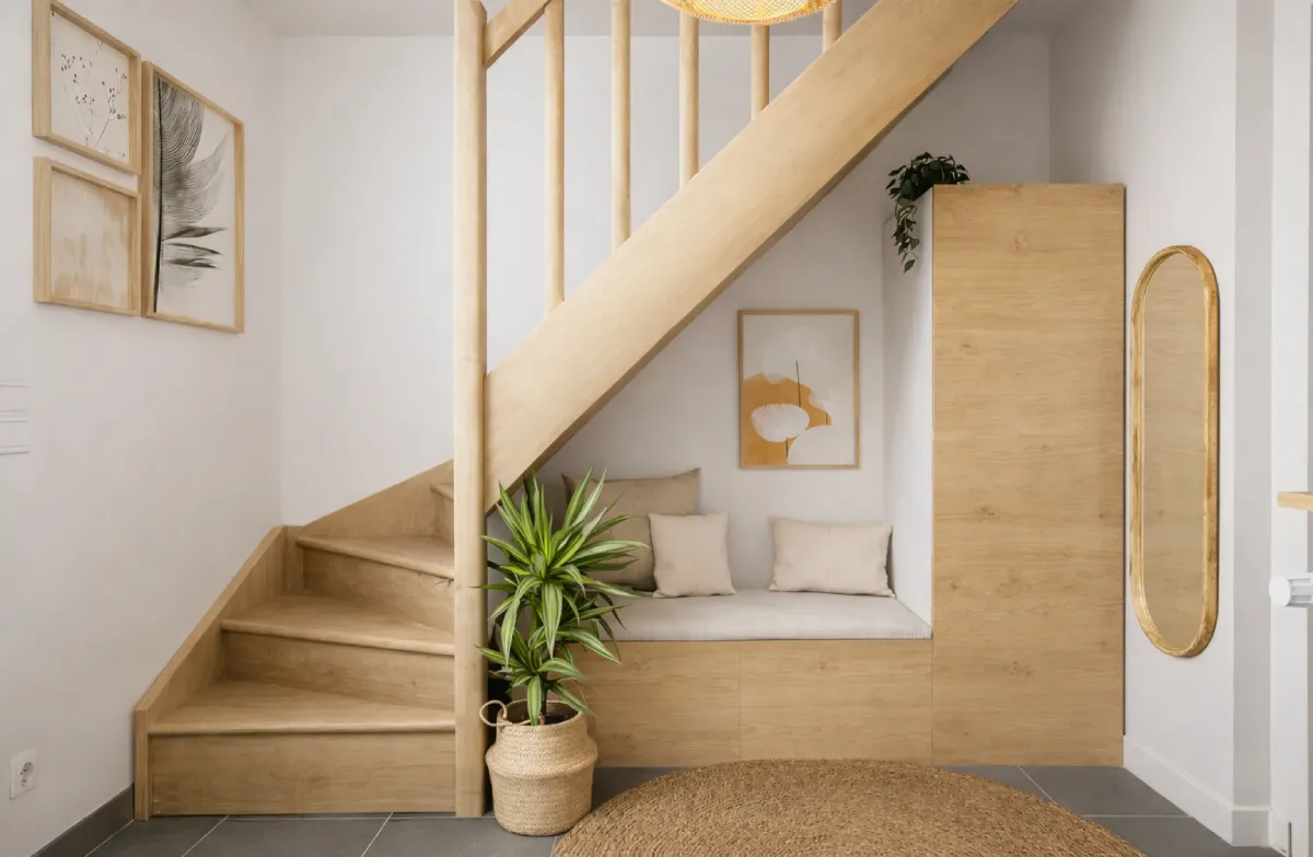 projet 3d entree murs couleur blanc 2 Projet client - Une entrée accueillante et chaleureuse