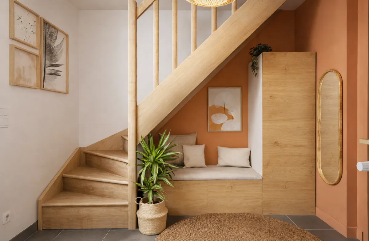 projet 3d entree murs couleur terracotta 2 Projet client - Une entrée accueillante et chaleureuse