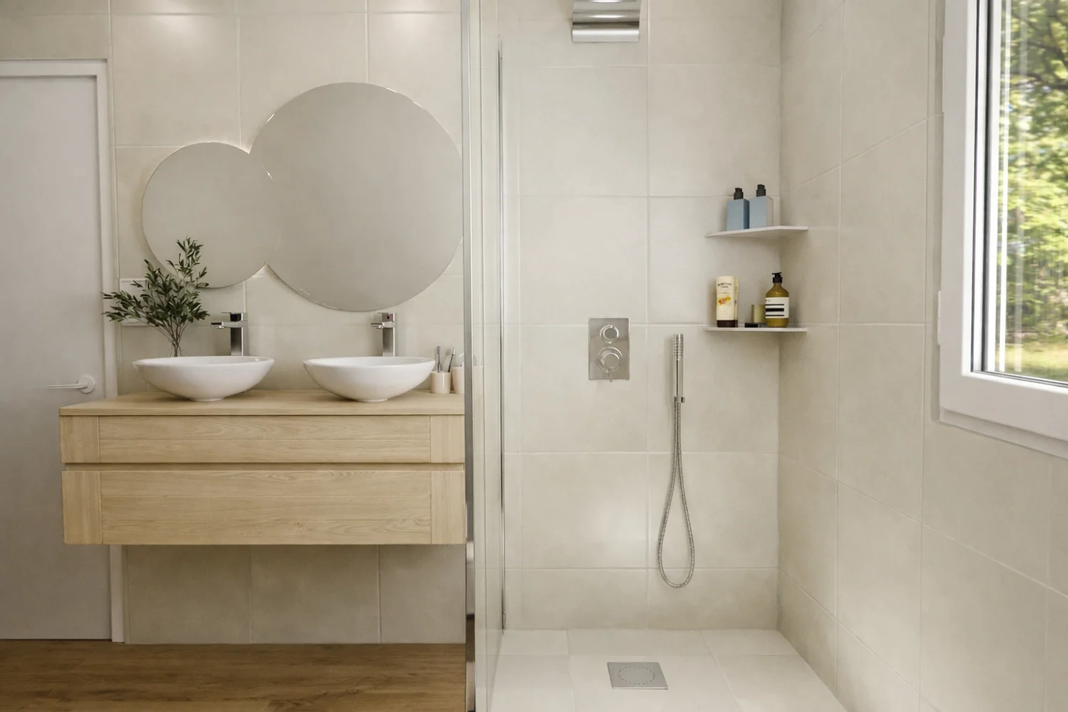 projet 3d salle de bain epuree lumineuse avec douche italienne 2 Projet client - Transformation d'une salle de bain