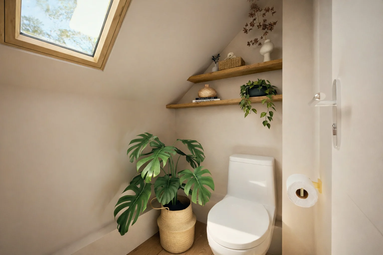 projet 3d toilettes avec etageres bois brut decoration 3 Projet client - Transformation d'un petit espace du quotidien