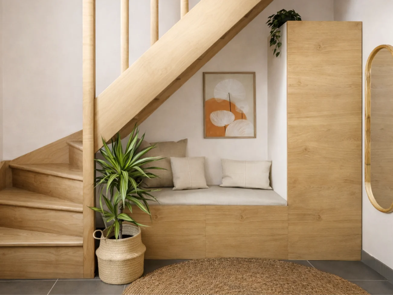 projet client apres travaux dessous escalier Projet client - Une entrée accueillante et chaleureuse