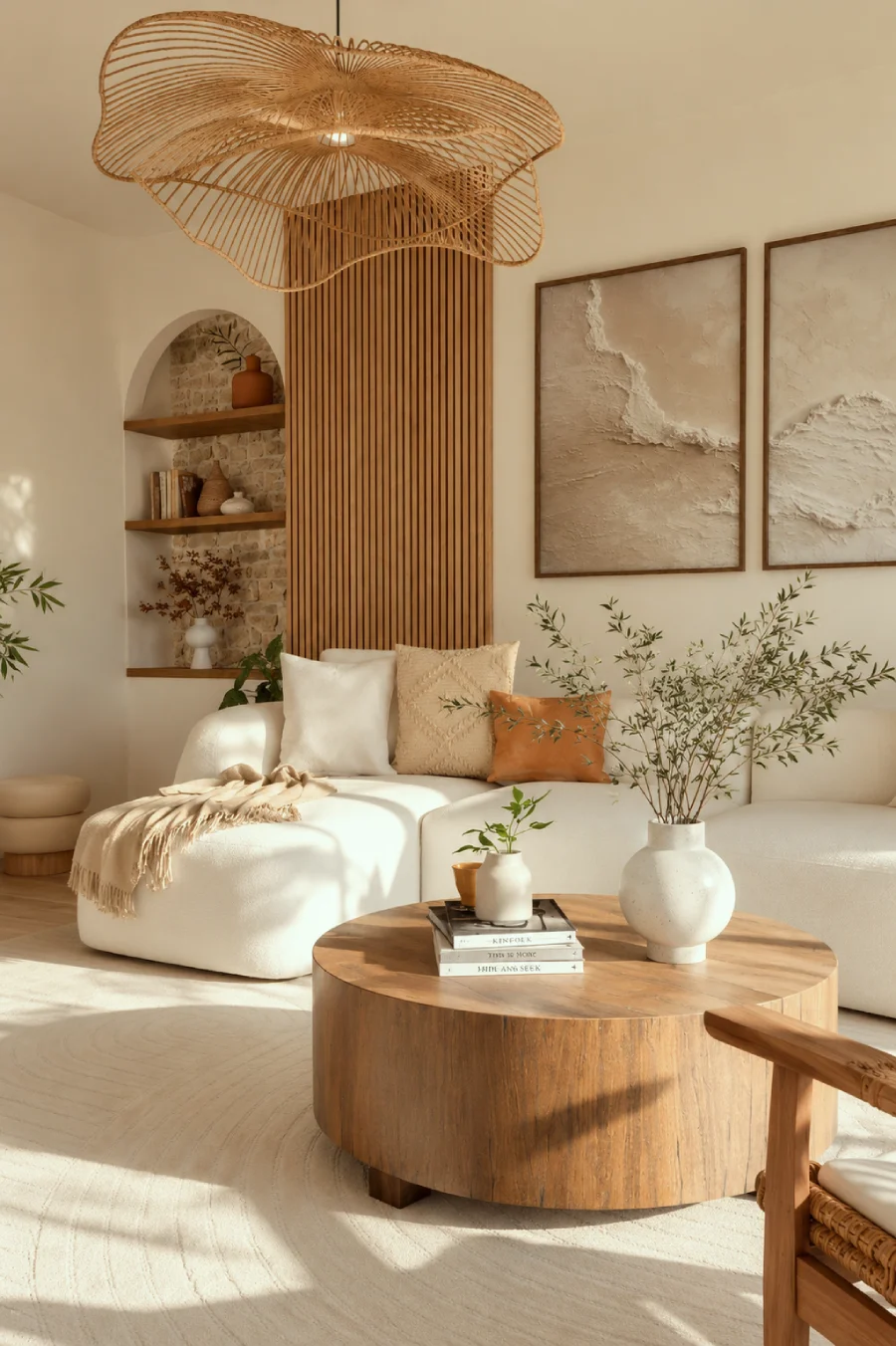 salon chaleureux naturel lumineux bois pierre projet 3d realiste 1 Accueil