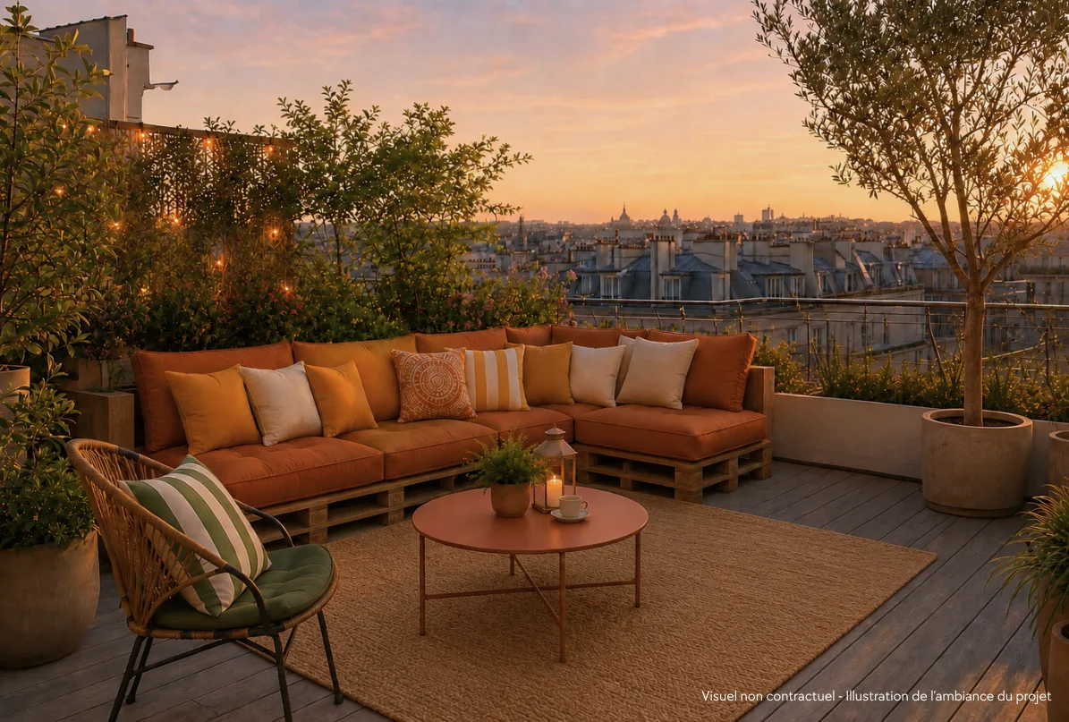 rooftop parisien ambiance boheme chic colore et chaleureuse 2 Réalisations