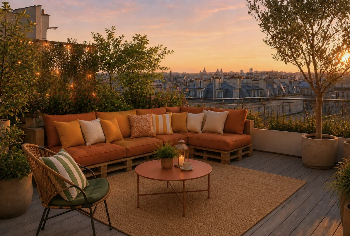 rooftop parisien ambiance boheme chic colore Aménagement d'un rooftop parisien
