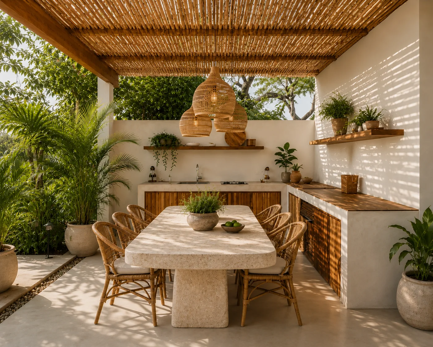 terrasse amenagee avec pergola bois et cuisine dete 1 Aménagement d'une terrasse avec cuisine d'été